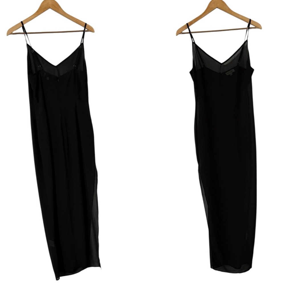 SAULEE Sheer Mesh Sleeveless Black Slip Midi Dress - Picture 1 of 7